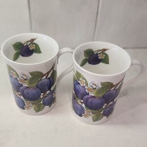 Elegant Plum and Floral Mugs - Set of 2